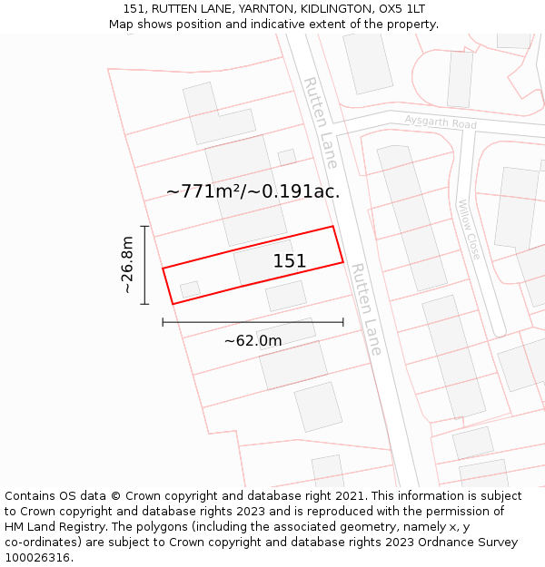 151, RUTTEN LANE, YARNTON, KIDLINGTON, OX5 1LT: Plot and title map