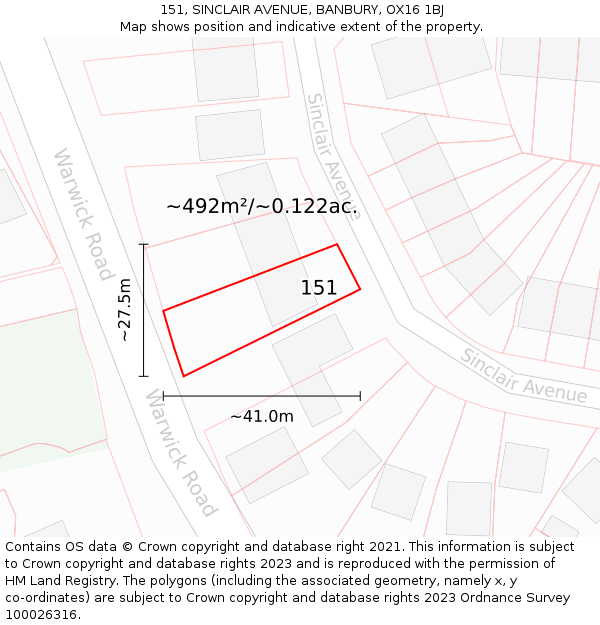 151, SINCLAIR AVENUE, BANBURY, OX16 1BJ: Plot and title map