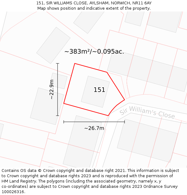 151, SIR WILLIAMS CLOSE, AYLSHAM, NORWICH, NR11 6AY: Plot and title map