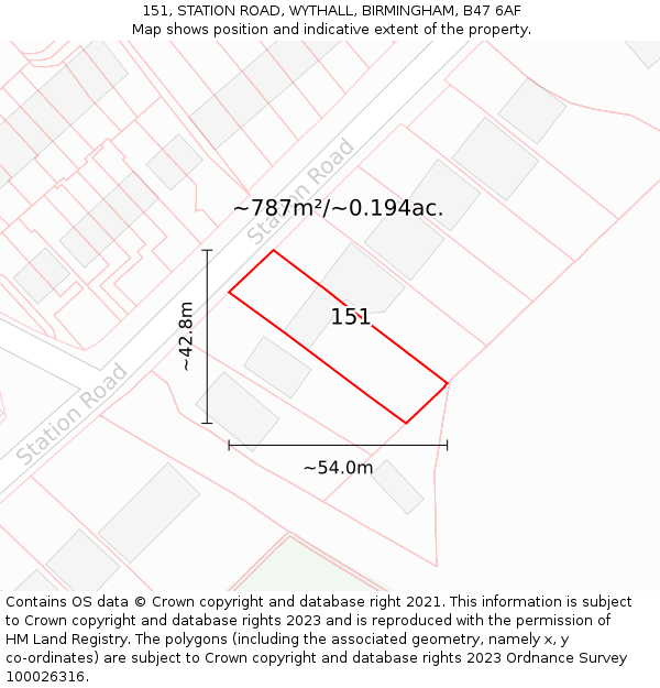 151, STATION ROAD, WYTHALL, BIRMINGHAM, B47 6AF: Plot and title map