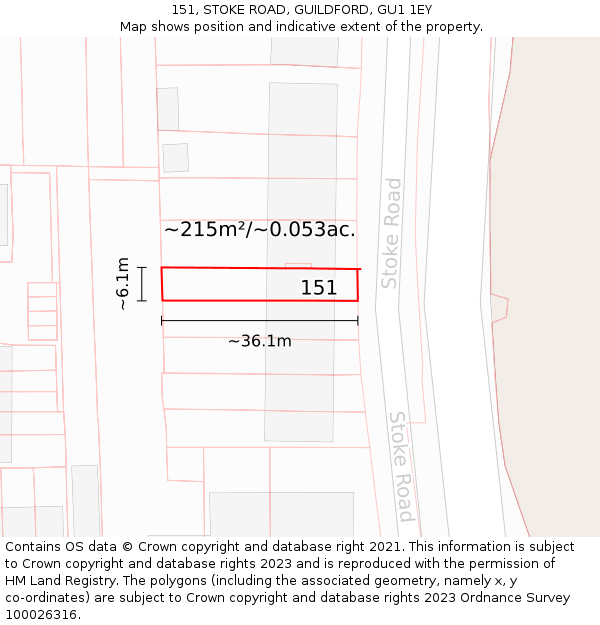 151, STOKE ROAD, GUILDFORD, GU1 1EY: Plot and title map