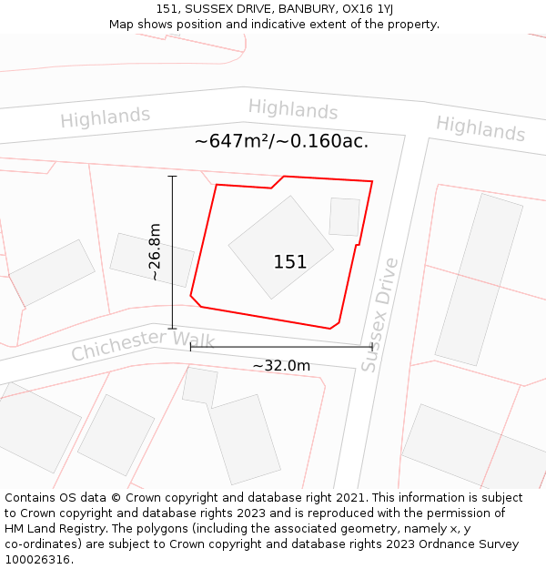 151, SUSSEX DRIVE, BANBURY, OX16 1YJ: Plot and title map