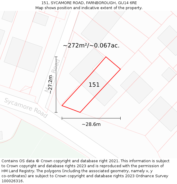 151, SYCAMORE ROAD, FARNBOROUGH, GU14 6RE: Plot and title map