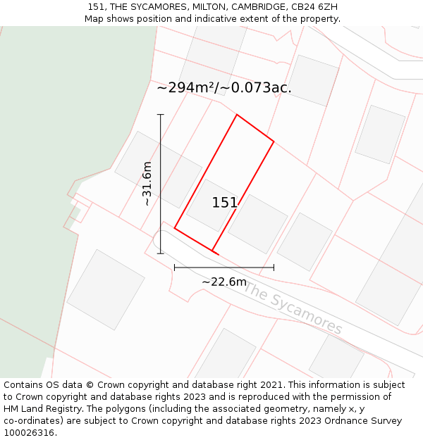 151, THE SYCAMORES, MILTON, CAMBRIDGE, CB24 6ZH: Plot and title map