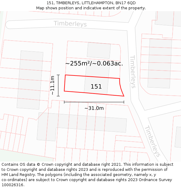 151, TIMBERLEYS, LITTLEHAMPTON, BN17 6QD: Plot and title map