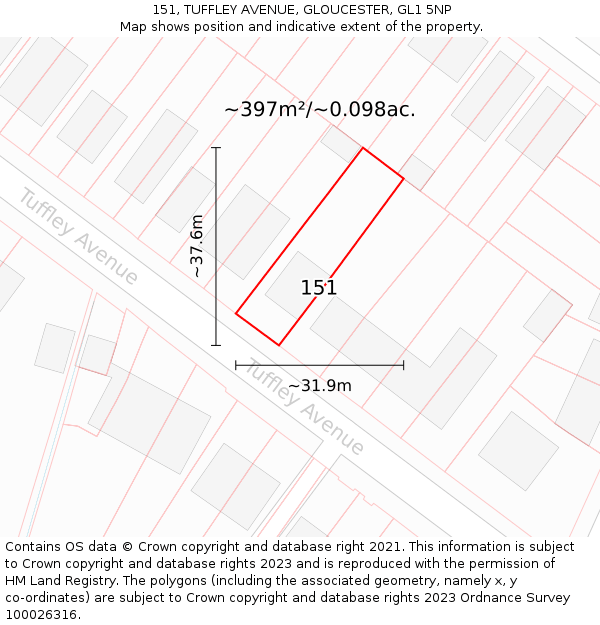 151, TUFFLEY AVENUE, GLOUCESTER, GL1 5NP: Plot and title map