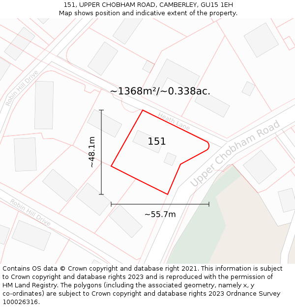 151, UPPER CHOBHAM ROAD, CAMBERLEY, GU15 1EH: Plot and title map