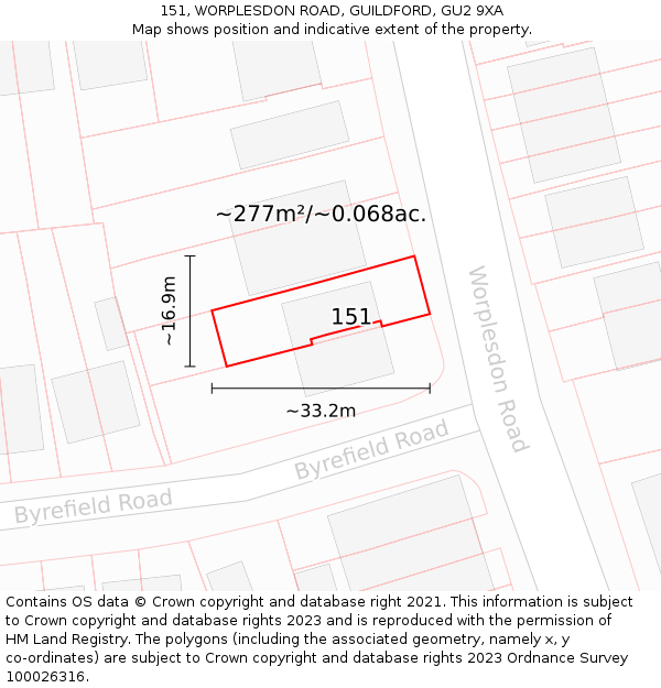 151, WORPLESDON ROAD, GUILDFORD, GU2 9XA: Plot and title map