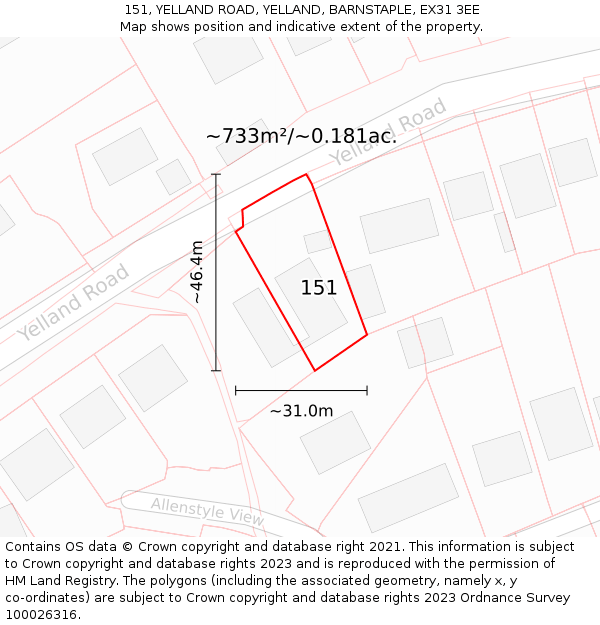 151, YELLAND ROAD, YELLAND, BARNSTAPLE, EX31 3EE: Plot and title map