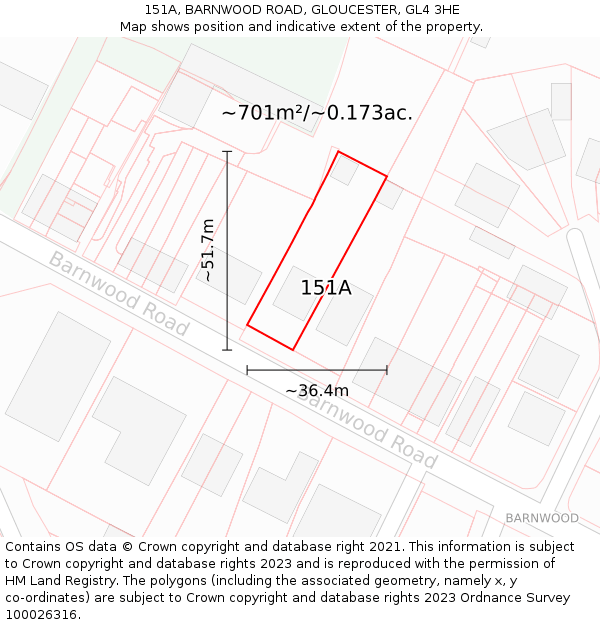 151A, BARNWOOD ROAD, GLOUCESTER, GL4 3HE: Plot and title map