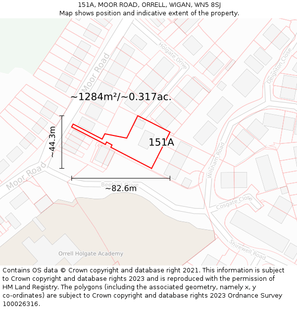 151A, MOOR ROAD, ORRELL, WIGAN, WN5 8SJ: Plot and title map