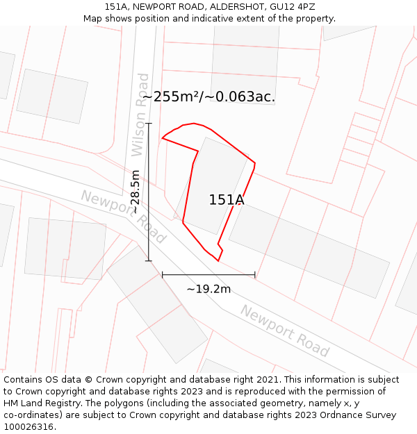 151A, NEWPORT ROAD, ALDERSHOT, GU12 4PZ: Plot and title map