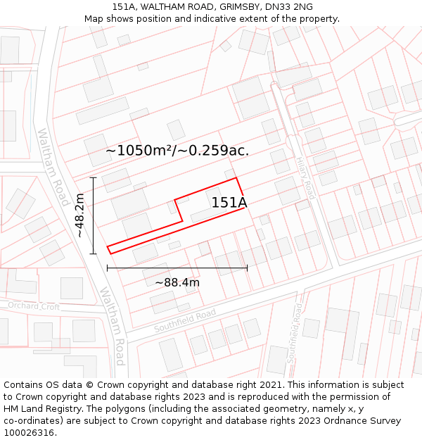 151A, WALTHAM ROAD, GRIMSBY, DN33 2NG: Plot and title map