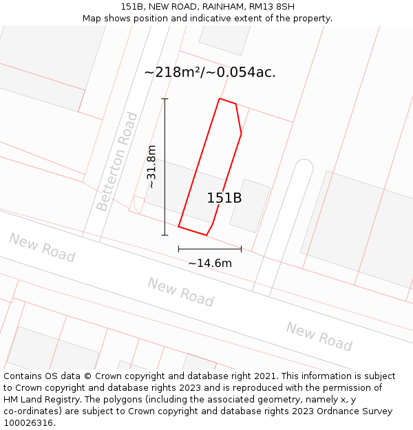 151B, NEW ROAD, RAINHAM, RM13 8SH: Plot and title map