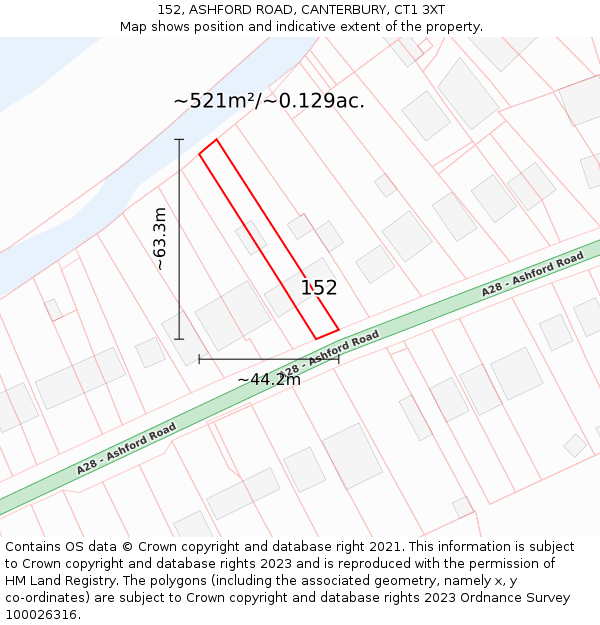 152, ASHFORD ROAD, CANTERBURY, CT1 3XT: Plot and title map