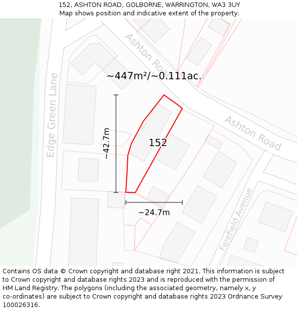 152, ASHTON ROAD, GOLBORNE, WARRINGTON, WA3 3UY: Plot and title map