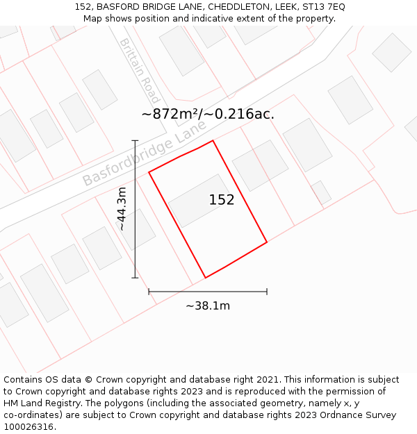 152, BASFORD BRIDGE LANE, CHEDDLETON, LEEK, ST13 7EQ: Plot and title map