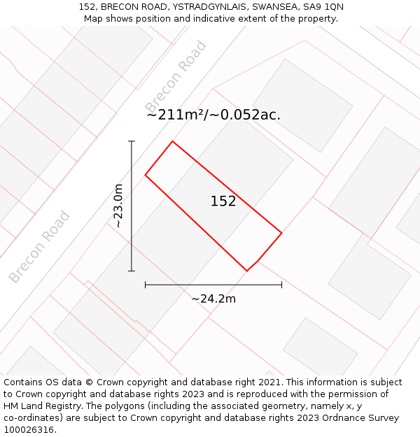 152, BRECON ROAD, YSTRADGYNLAIS, SWANSEA, SA9 1QN: Plot and title map