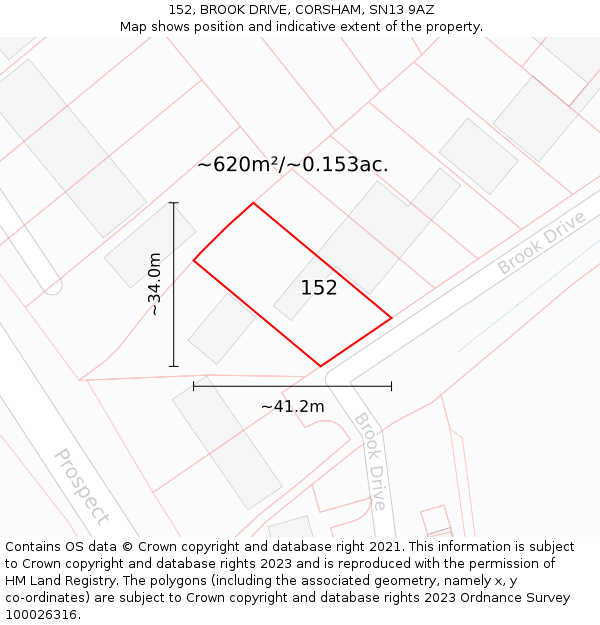 152, BROOK DRIVE, CORSHAM, SN13 9AZ: Plot and title map