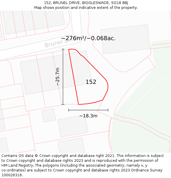 152, BRUNEL DRIVE, BIGGLESWADE, SG18 8BJ: Plot and title map