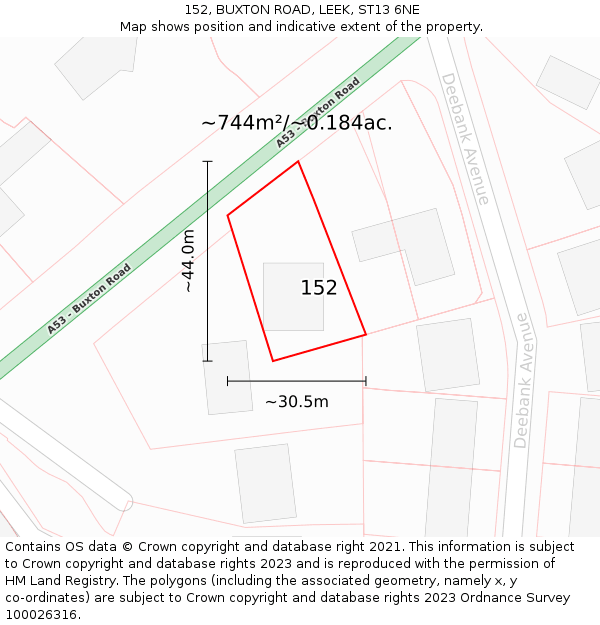 152, BUXTON ROAD, LEEK, ST13 6NE: Plot and title map