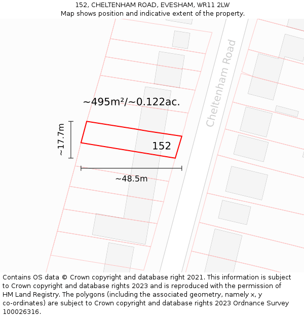 152, CHELTENHAM ROAD, EVESHAM, WR11 2LW: Plot and title map