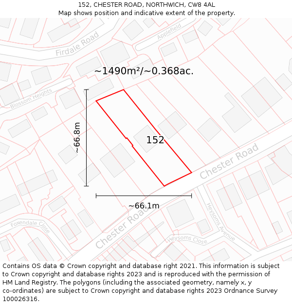 152, CHESTER ROAD, NORTHWICH, CW8 4AL: Plot and title map