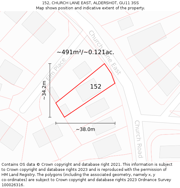 152, CHURCH LANE EAST, ALDERSHOT, GU11 3SS: Plot and title map