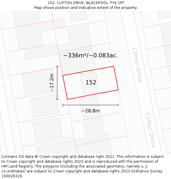 152, CLIFTON DRIVE, BLACKPOOL, FY4 1RT: Plot and title map