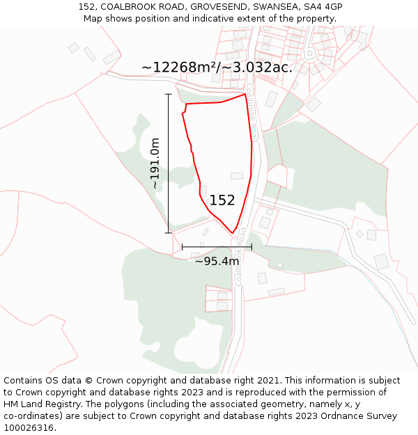 152, COALBROOK ROAD, GROVESEND, SWANSEA, SA4 4GP: Plot and title map