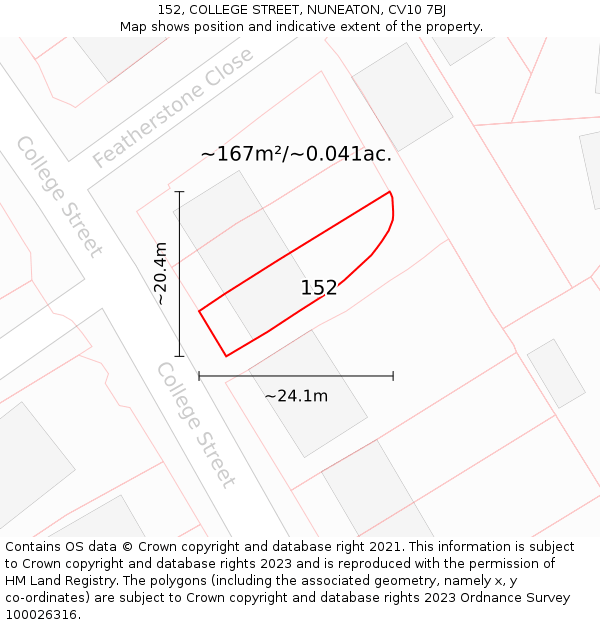 152, COLLEGE STREET, NUNEATON, CV10 7BJ: Plot and title map