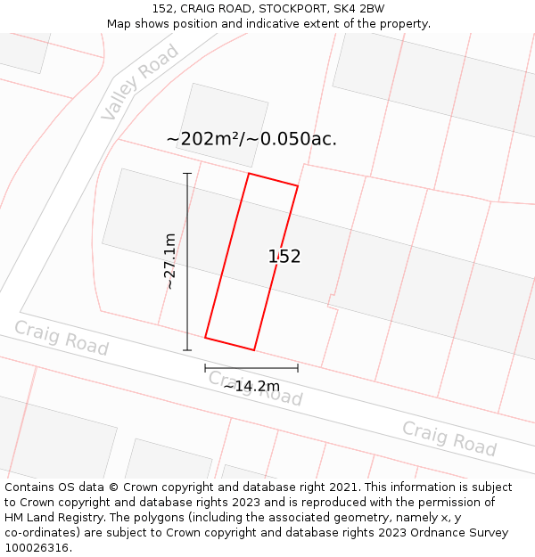 152, CRAIG ROAD, STOCKPORT, SK4 2BW: Plot and title map