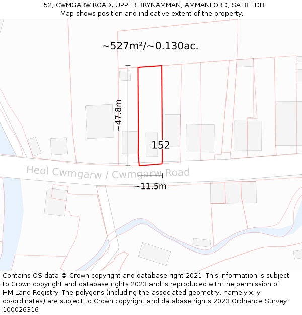 152, CWMGARW ROAD, UPPER BRYNAMMAN, AMMANFORD, SA18 1DB: Plot and title map