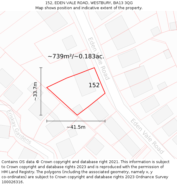 152, EDEN VALE ROAD, WESTBURY, BA13 3QG: Plot and title map