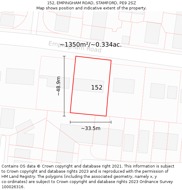 152, EMPINGHAM ROAD, STAMFORD, PE9 2SZ: Plot and title map