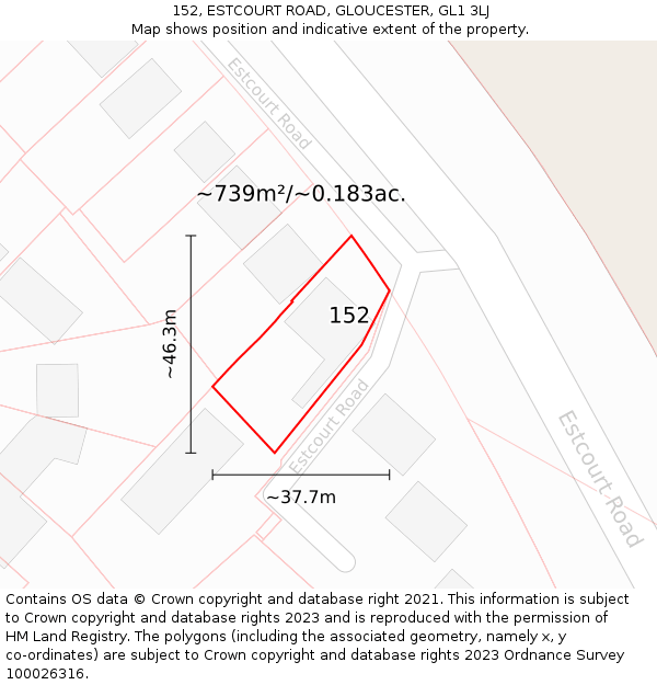 152, ESTCOURT ROAD, GLOUCESTER, GL1 3LJ: Plot and title map