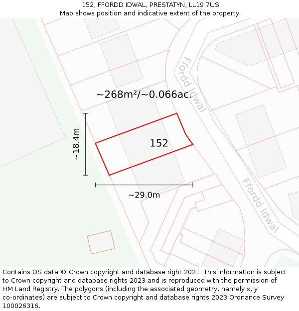 152, FFORDD IDWAL, PRESTATYN, LL19 7US: Plot and title map