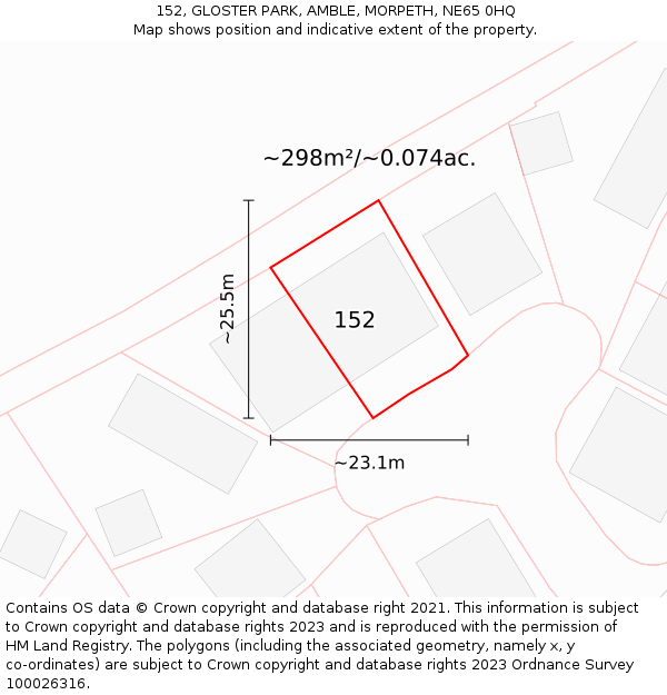 152, GLOSTER PARK, AMBLE, MORPETH, NE65 0HQ: Plot and title map