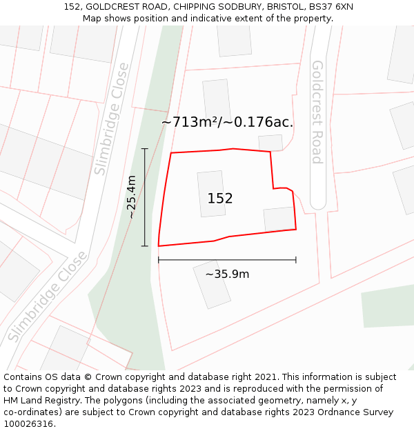 152, GOLDCREST ROAD, CHIPPING SODBURY, BRISTOL, BS37 6XN: Plot and title map