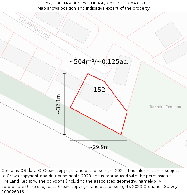 152, GREENACRES, WETHERAL, CARLISLE, CA4 8LU: Plot and title map