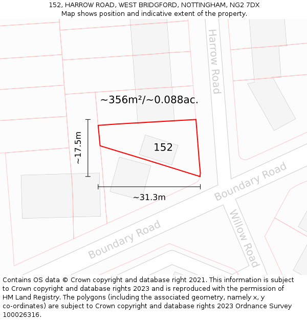 152, HARROW ROAD, WEST BRIDGFORD, NOTTINGHAM, NG2 7DX: Plot and title map