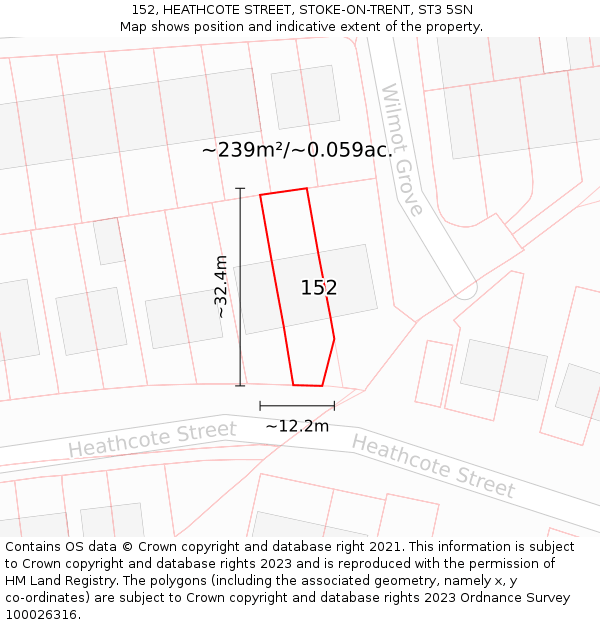 152, HEATHCOTE STREET, STOKE-ON-TRENT, ST3 5SN: Plot and title map