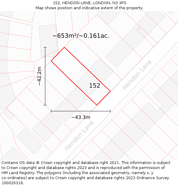 152, HENDON LANE, LONDON, N3 3PS: Plot and title map