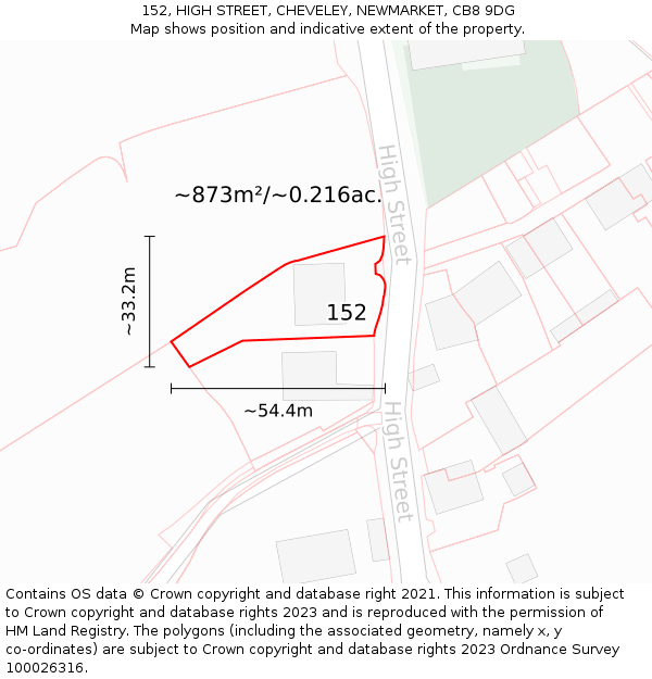 152, HIGH STREET, CHEVELEY, NEWMARKET, CB8 9DG: Plot and title map