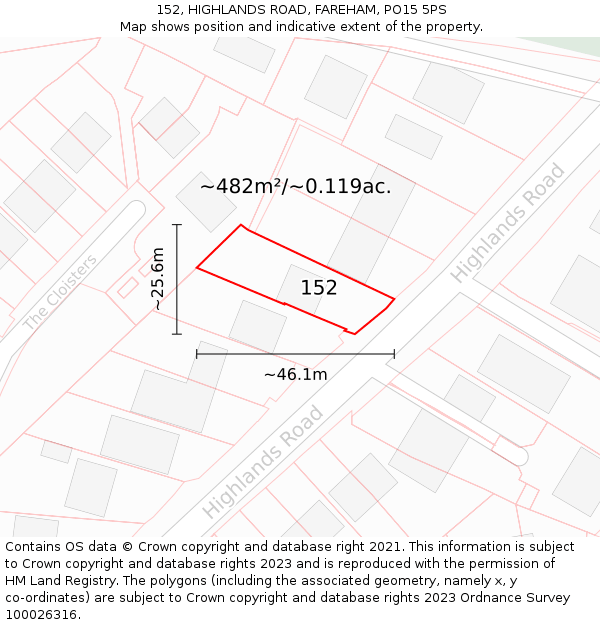 152, HIGHLANDS ROAD, FAREHAM, PO15 5PS: Plot and title map