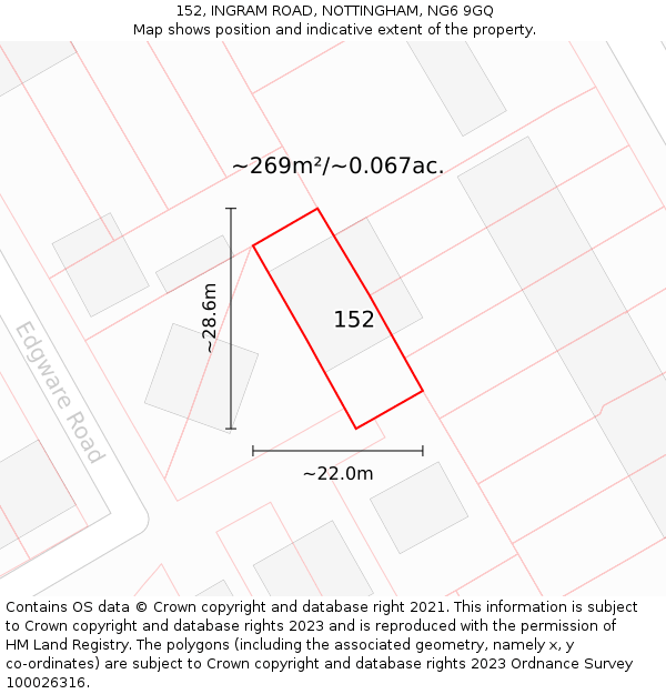 152, INGRAM ROAD, NOTTINGHAM, NG6 9GQ: Plot and title map