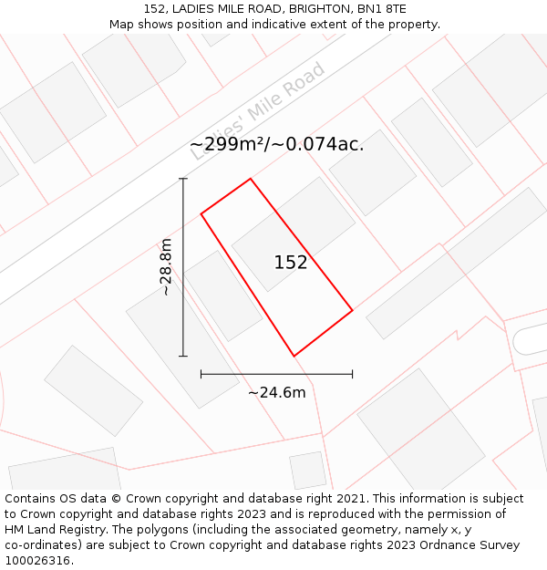 152, LADIES MILE ROAD, BRIGHTON, BN1 8TE: Plot and title map