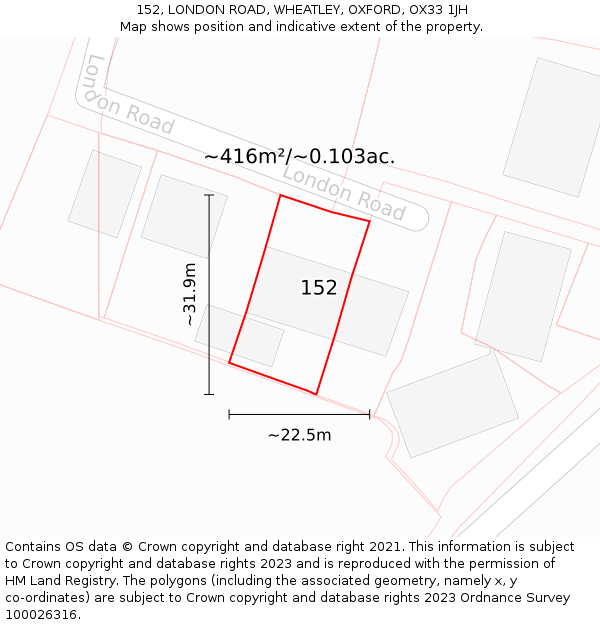 152, LONDON ROAD, WHEATLEY, OXFORD, OX33 1JH: Plot and title map