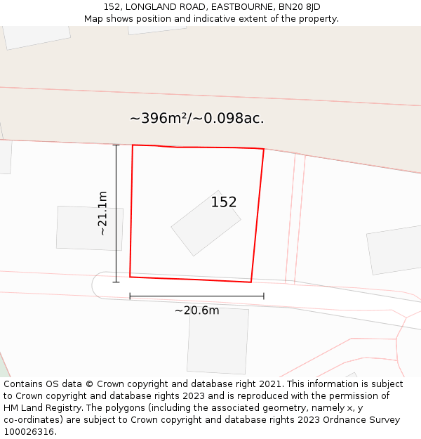 152, LONGLAND ROAD, EASTBOURNE, BN20 8JD: Plot and title map