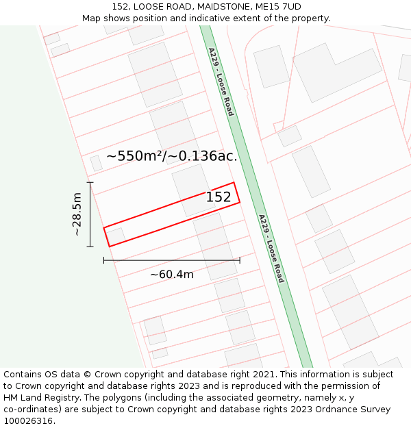 152, LOOSE ROAD, MAIDSTONE, ME15 7UD: Plot and title map